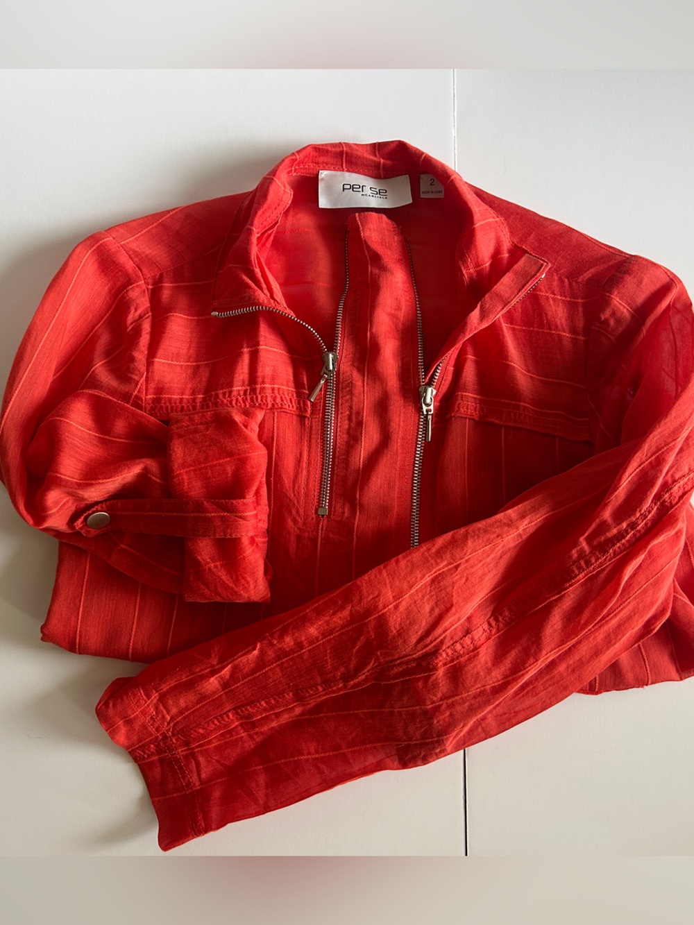 Per Se by Carlisle Orange Cotton/Silk Full Zip Jacket